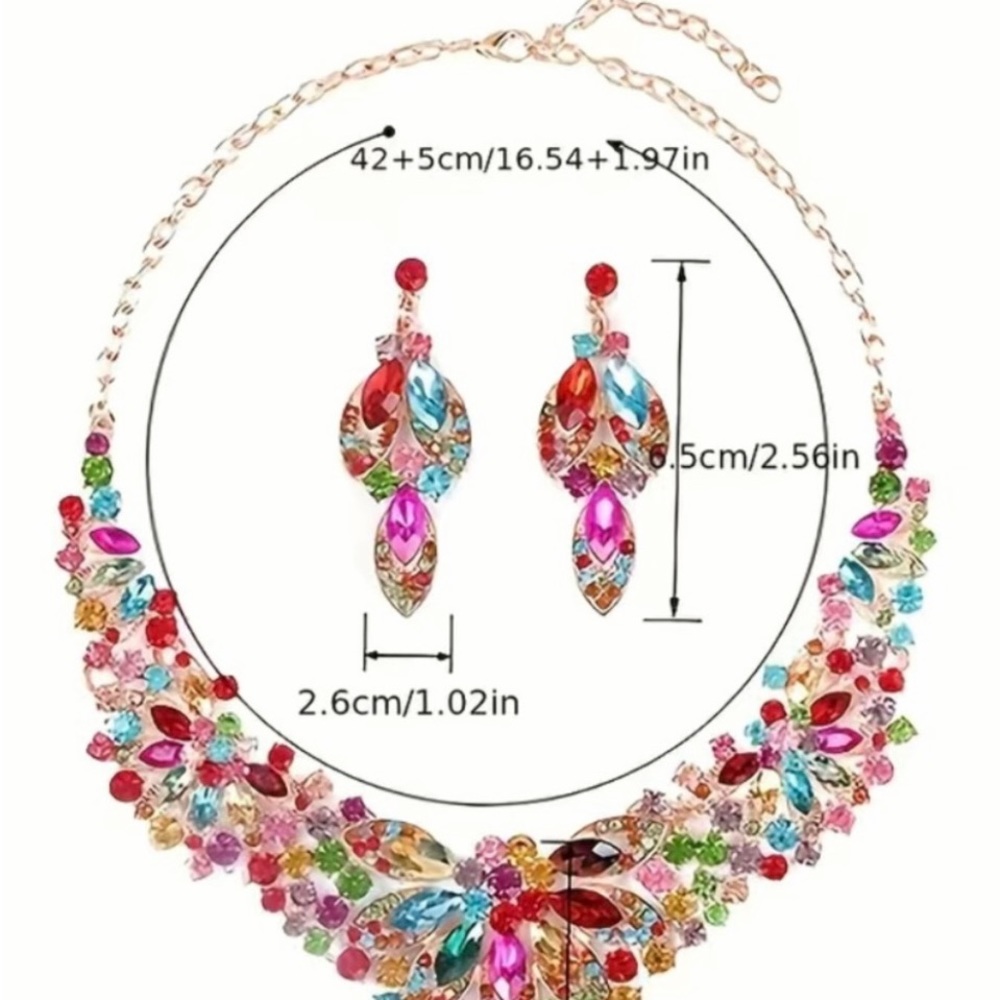 Retro flower earring and necklace set - Picture 2 of 4
